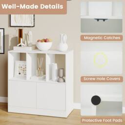 Costway 3-Cube Bookcase 3-Tier Bookshelf w/Cabinet Modern Storage Organizer in White - thumbnail 4