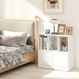 Costway 3-Cube Bookcase 3-Tier Bookshelf w/Cabinet Modern Storage Organizer in White - thumbnail 3