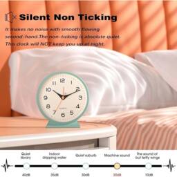 NESTLUNE Alarm Clock with No Tick, Small Retro Desk Battery Operated in Green - Size: 100 cm x 80 cm - thumbnail 5