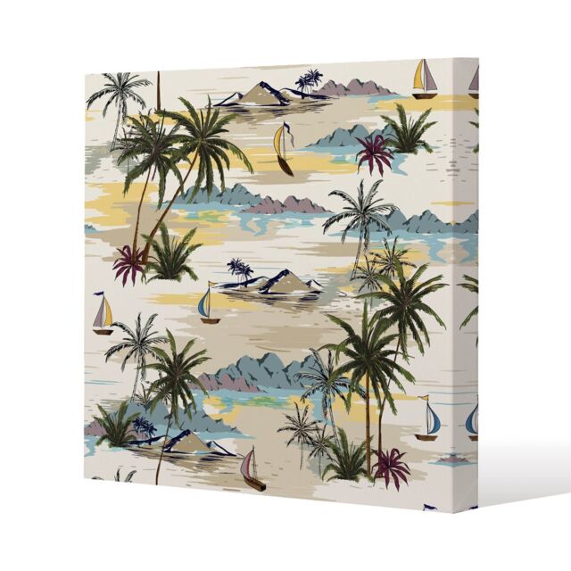 Benjamin Tate Design Palm & Sailboats (Canvas Print) / 46 x 46 x 4cm in Natural - Size: 46 x 46 x 4 cm - image 1