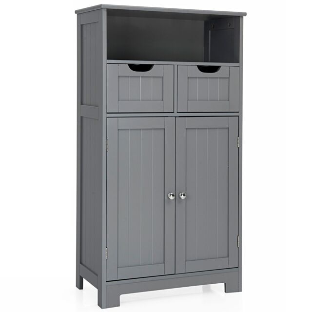 Costway Wooden Freestanding Cupboard Cabinet for Bathroom in Grey - image 1