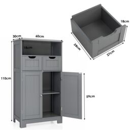 Costway Wooden Freestanding Cupboard Cabinet for Bathroom in Grey - thumbnail 2