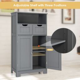 Costway Wooden Freestanding Cupboard Cabinet for Bathroom in Grey - thumbnail 4