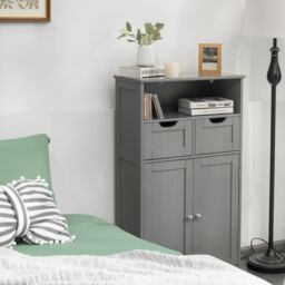 Costway Wooden Freestanding Cupboard Cabinet for Bathroom in Grey - thumbnail 3