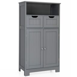 Costway Wooden Freestanding Cupboard Cabinet for Bathroom in Grey