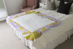 Benjamin Tate Design Gold & Purple Flowers Blanket in Natural - Size: 120 cm x 150 cm - thumbnail 3