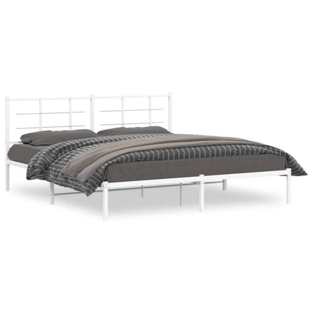 Berkfield Home Metal Bed Frame without Mattress with Headboard White 183x213cm - Size: 183x213 cm - image 1