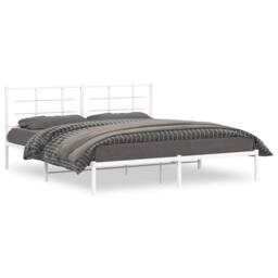 Berkfield Home Metal Bed Frame without Mattress with Headboard White 183x213cm - Size: 183x213 cm - thumbnail 1