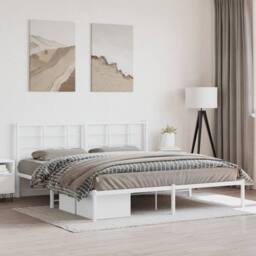 Berkfield Home Metal Bed Frame without Mattress with Headboard White 183x213cm - Size: 183x213 cm - thumbnail 2