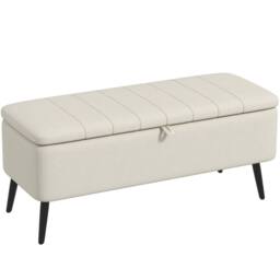 KORVIXA Cream White Storage Ottoman Linen Fabric Bench - Size: 0.6m2