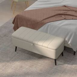 KORVIXA Cream White Storage Ottoman Linen Fabric Bench - Size: 0.6m2 - thumbnail 5