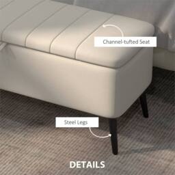 KORVIXA Cream White Storage Ottoman Linen Fabric Bench - Size: 0.6m2 - thumbnail 4