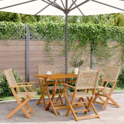 Berkfield Home Folding Garden Chairs 4 pcs Beige Poly Rattan & Solid Wood