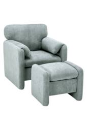 Living and Home Chenille Upholstered Armchair with Footstool in Grey - thumbnail 3