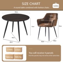 SONARA Dark Walnut Round Dining Table with 4 Faux Suede Dining Chairs Set in Brown - thumbnail 2