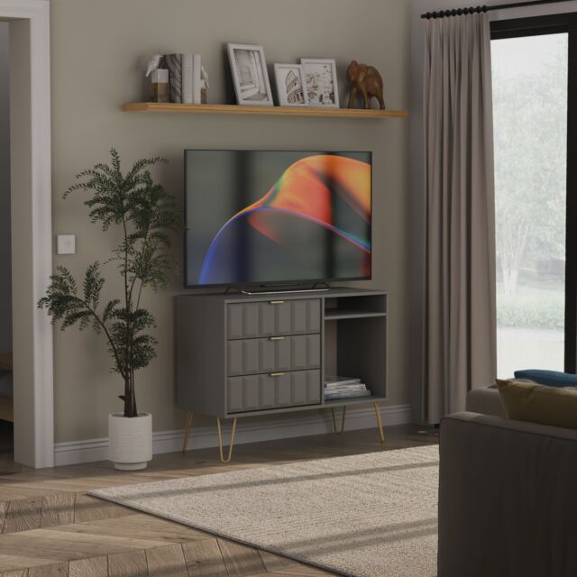 Ready Assembled 2 U Metro 3 Drawer TV Unit (Ready Assembled) in Grey - Size: Medium - image 1