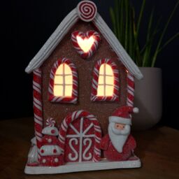 Samuel Alexander 20cm Battery Operated LED Gingerbread Santa Candy Cabin Christmas Decoration - thumbnail 3