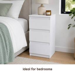 FORGEVIO White 3 Drawer Bedroom Nightstand Storage Bedside Cabinet - thumbnail 4