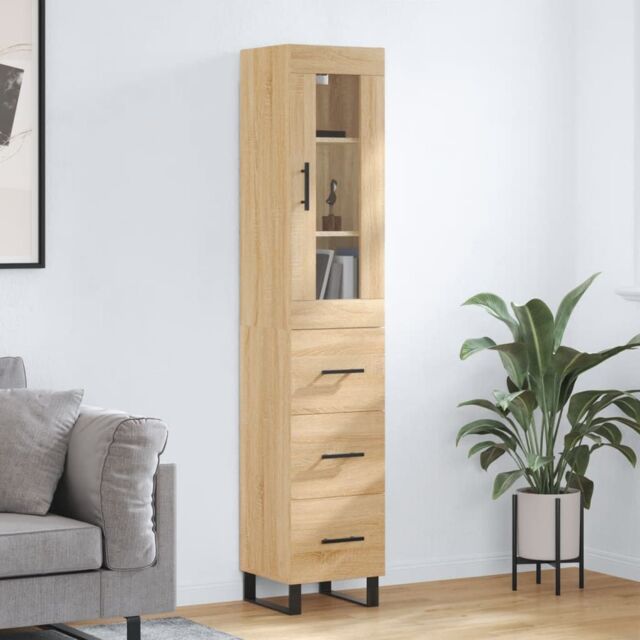 Berkfield Home Highboard Sonoma Oak 34.5x34x180 cm Engineered Wood in Brown - image 1