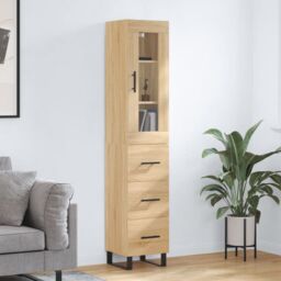 Berkfield Home Highboard Sonoma Oak 34.5x34x180 cm Engineered Wood in Brown - thumbnail 1