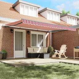 Berkfield Home Manual Retractable Awning Red & White Stripe 450x300 cm - thumbnail 3