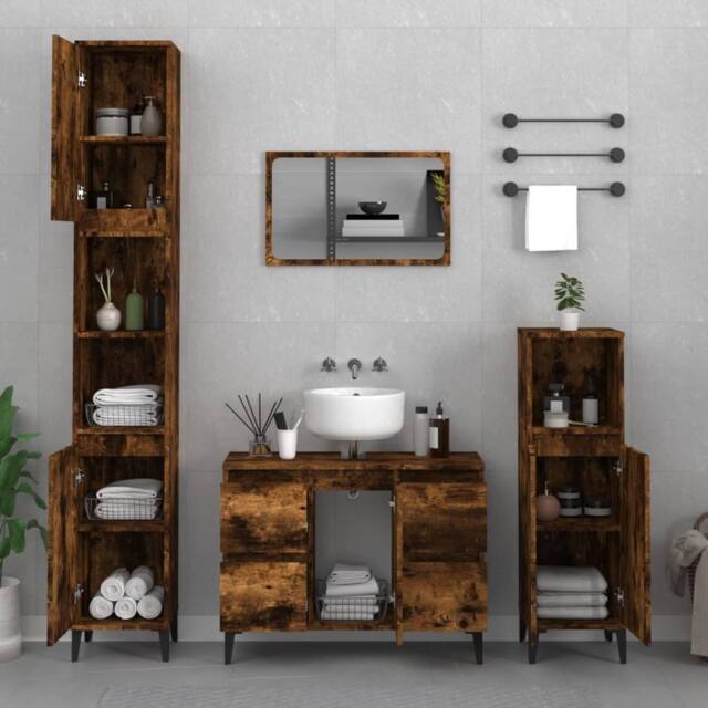 Berkfield Home Sink Cabinet Smoked Oak 80x33x60 cm Engineered Wood in Brown - Size: 80 x 33 x 60 cm - image 1