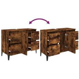 Berkfield Home Sink Cabinet Smoked Oak 80x33x60 cm Engineered Wood in Brown - Size: 80 x 33 x 60 cm - thumbnail 8