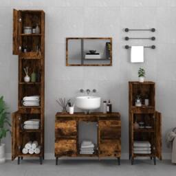 Berkfield Home Sink Cabinet Smoked Oak 80x33x60 cm Engineered Wood in Brown - Size: 80 x 33 x 60 cm - thumbnail 1