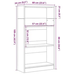 Berkfield Home Bookcase Black Oak 60x24x109 cm Engineered Wood in Brown - Size: 60 x 24 x 109 cm - thumbnail 9