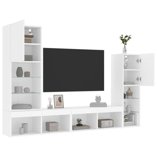Berkfield Home 4 Piece TV Wall Units with LED White Engineered Wood - image 1