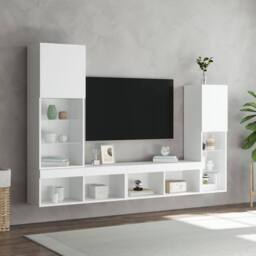 Berkfield Home 4 Piece TV Wall Units with LED White Engineered Wood - thumbnail 5