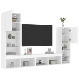 Berkfield Home 4 Piece TV Wall Units with LED White Engineered Wood - thumbnail 1