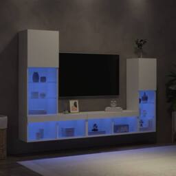Berkfield Home 4 Piece TV Wall Units with LED White Engineered Wood - thumbnail 4