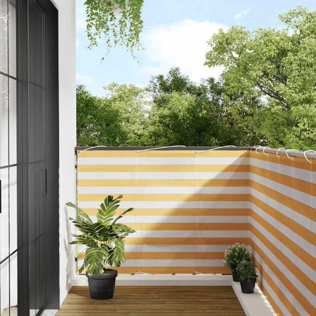 Berkfield Home Balcony Screen Yellow & White Stripe 120x1000 cm - image 1