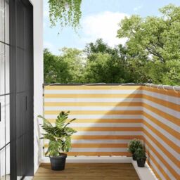 Berkfield Home Balcony Screen Yellow & White Stripe 120x1000 cm - thumbnail 1