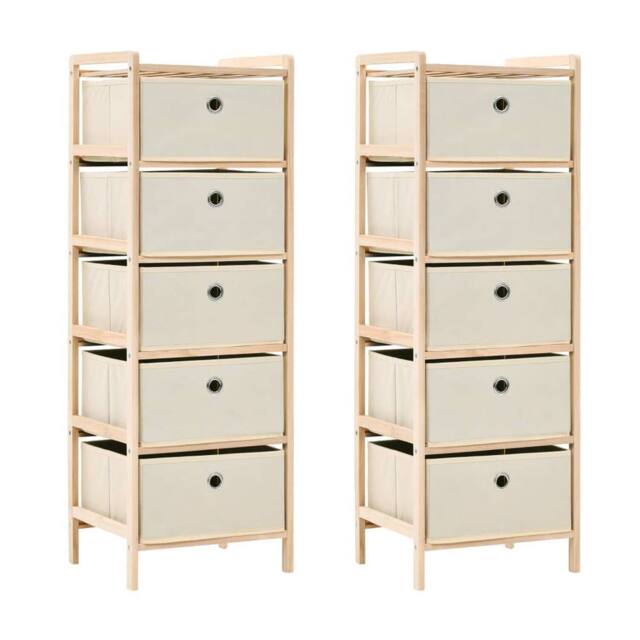 Berkfield Home Storage Racks with 5 Fabric Baskets 2 pcs Beige Cedar Wood - image 1