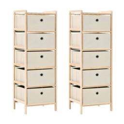 Berkfield Home Storage Racks with 5 Fabric Baskets 2 pcs Beige Cedar Wood - thumbnail 1