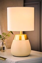 ValueLights Hurst Bulbous Touch Table Lamp with Drum Lamp Shade & Bulb in Cream - thumbnail 1