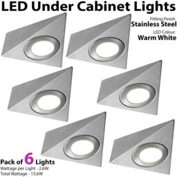 Loops 6x BRUSHED NICKEL Pyramid Surface Under Cabinet Kitchen Light & Driver Kit - Warm White LED in Metallics - thumbnail 3