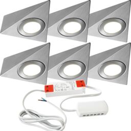 Loops 6x BRUSHED NICKEL Pyramid Surface Under Cabinet Kitchen Light & Driver Kit - Warm White LED in Metallics - thumbnail 1