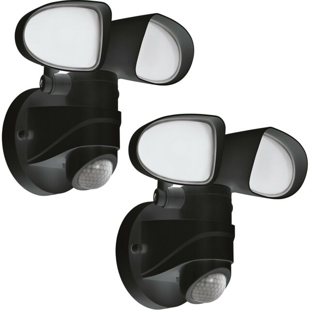 Loops 2 PACK IP44 Outdoor Wall Light & PIR Sensor Black Plastic 6W LED Lamp - image 1