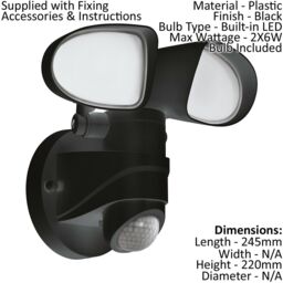 Loops 2 PACK IP44 Outdoor Wall Light & PIR Sensor Black Plastic 6W LED Lamp - thumbnail 2
