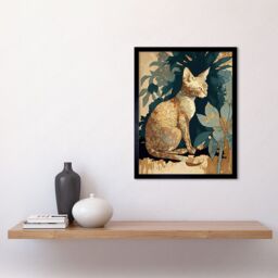 "Artery8 Wall Art Print Devon Rex Cat with Flower Pattern Fur Modern Art Framed in Black - Size: W12"" x H16""" - thumbnail 2