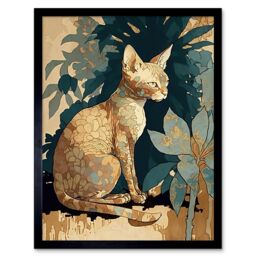 "Artery8 Wall Art Print Devon Rex Cat with Flower Pattern Fur Modern Art Framed in Black - Size: W12"" x H16""" - thumbnail 1