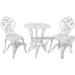 Berkfield Home Decorative 3 Piece Bistro Set Cast Aluminium White - thumbnail 2