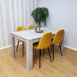 KOSY KOALA Wooden Rectangle Dining Table Set With 4 Mustard Gem Pattern Chairs Dining Room Furniture in Brown - thumbnail 1