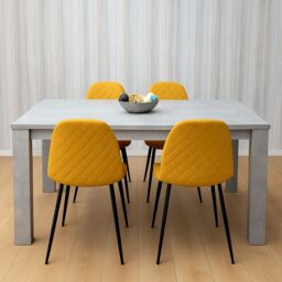KOSY KOALA Wooden Rectangle Dining Table Set With 4 Mustard Gem Pattern Chairs Dining Room Furniture in Brown - thumbnail 2