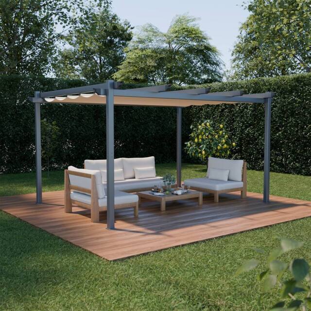 sweeek 3x4m Aluminium Pergola With Retractable Roof in Beige - image 1