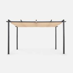 sweeek 3x4m Aluminium Pergola With Retractable Roof in Beige - thumbnail 2