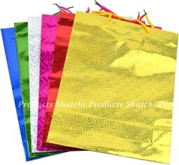 Shatchi 6 Assorted Colours Holographic Gift Bags Small Size Present Bags All Occasions - thumbnail 5